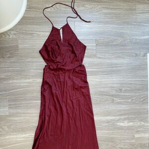 Significant Other Alix Halter Cut Out Maxi Dress Satin Sangria Sz 10 AUS/ 6 US